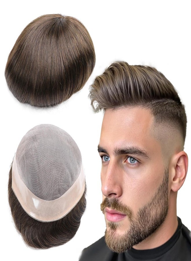 lumeng Hair Replacement System for Men Dark Brown 8x10 Inch Color 2# Human Hair Mono Lace Reinforced for Thinning Hair Natural Hairline Toupee for Men Secure Fit Durable Mens Hairpiece - Image 1